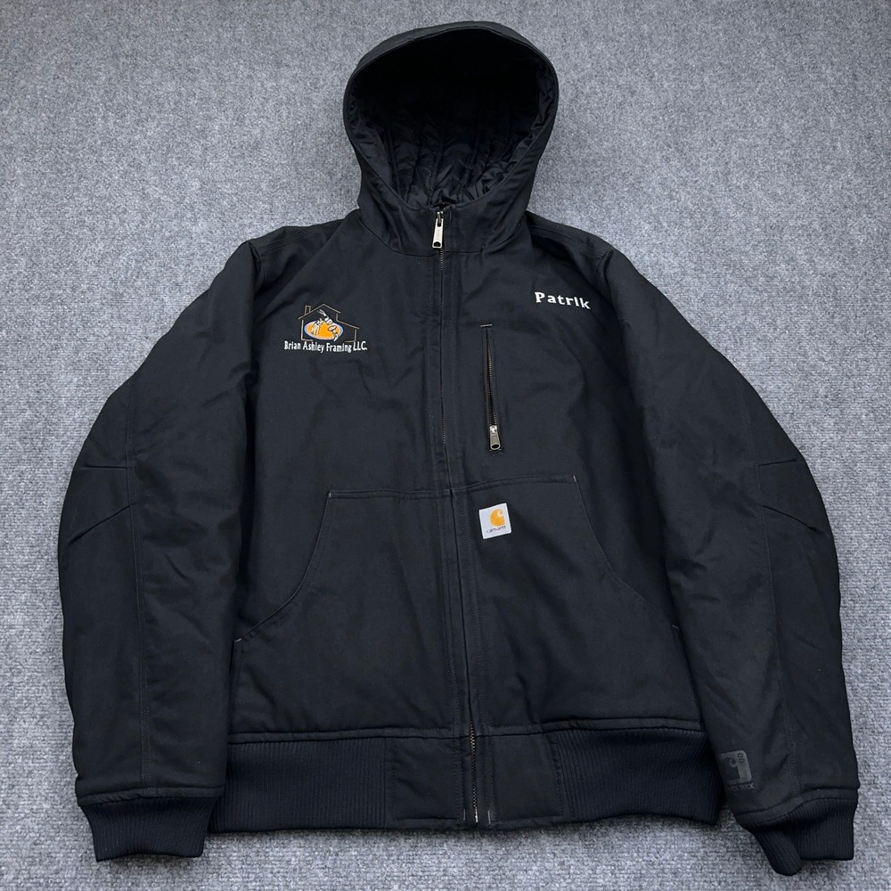 Carhartt Quick Duck Woodward Active Jac Men's Large Black Hooded Jacket Logos